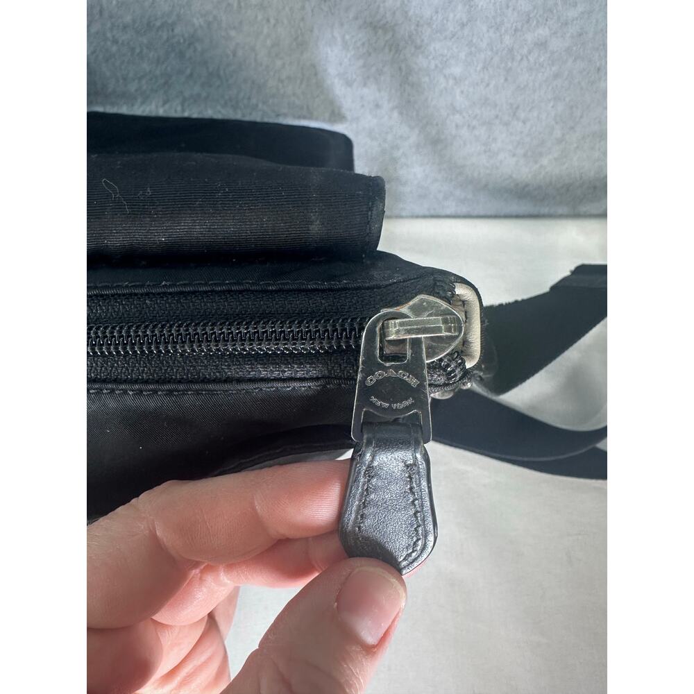 Coach Bike Bag Off White Leather & Black Nylon Messenger Bag Adj. Strap F71968 - Picture 12 of 16